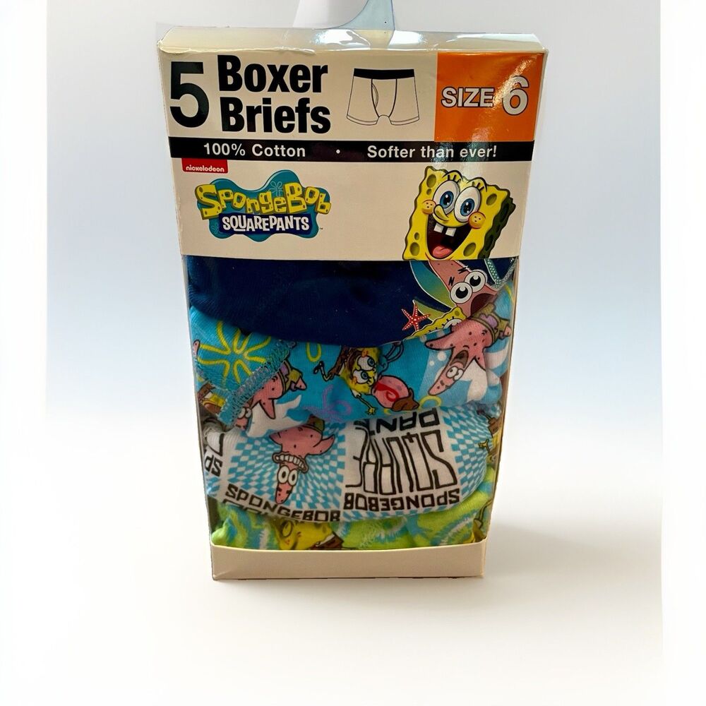 SpongeBob 5-Pack Boys Boxer Briefs Set Underwear 100% Cotton Size 6 Nickelodeon